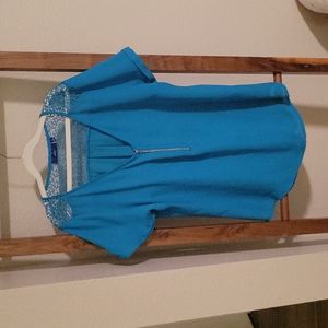 Apt. 9 Aqua Lace Detail Zip Up Blouse